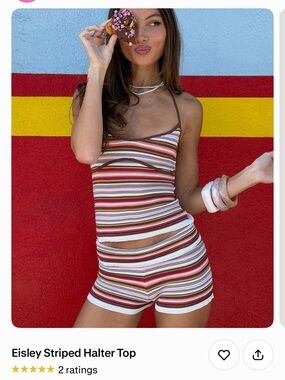 Striped Knit Halter Top and Shorts Set - Multi Stripe